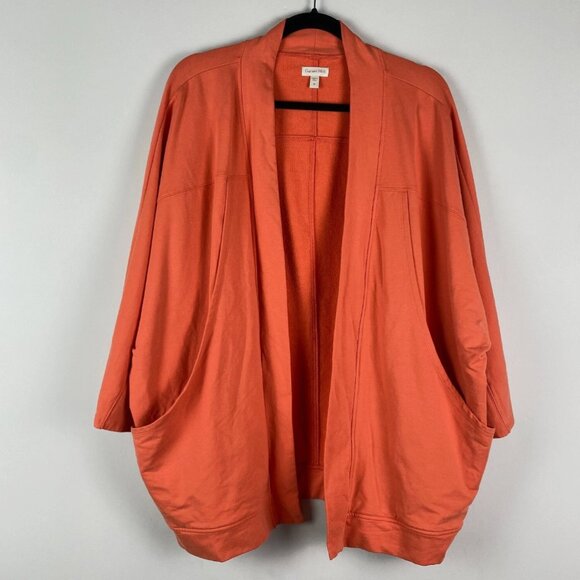 Garnet Hill Cardigan Jacket Medium Relaxed French Terry Oversized Lagenlook - Picture 2 of 13